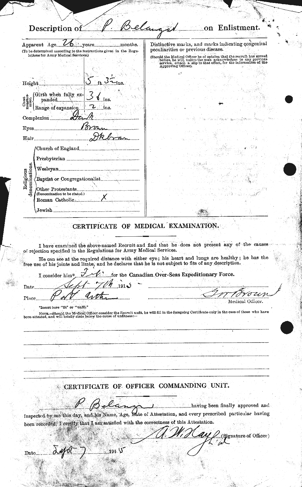 Dossiers du Personnel de la Première Guerre mondiale - CEC 232673b