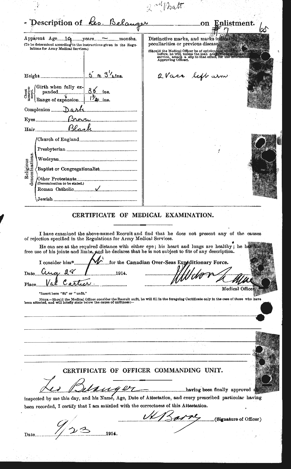 Dossiers du Personnel de la Première Guerre mondiale - CEC 232701b