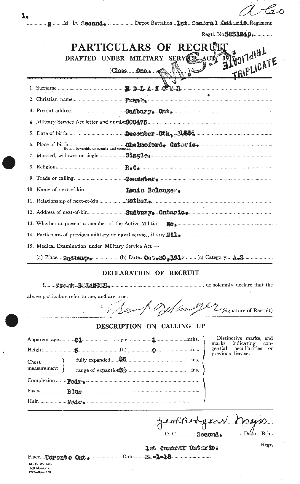 Dossiers du Personnel de la Première Guerre mondiale - CEC 232821a