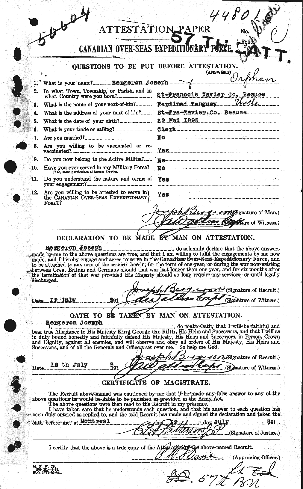 Dossiers du Personnel de la Première Guerre mondiale - CEC 232985a