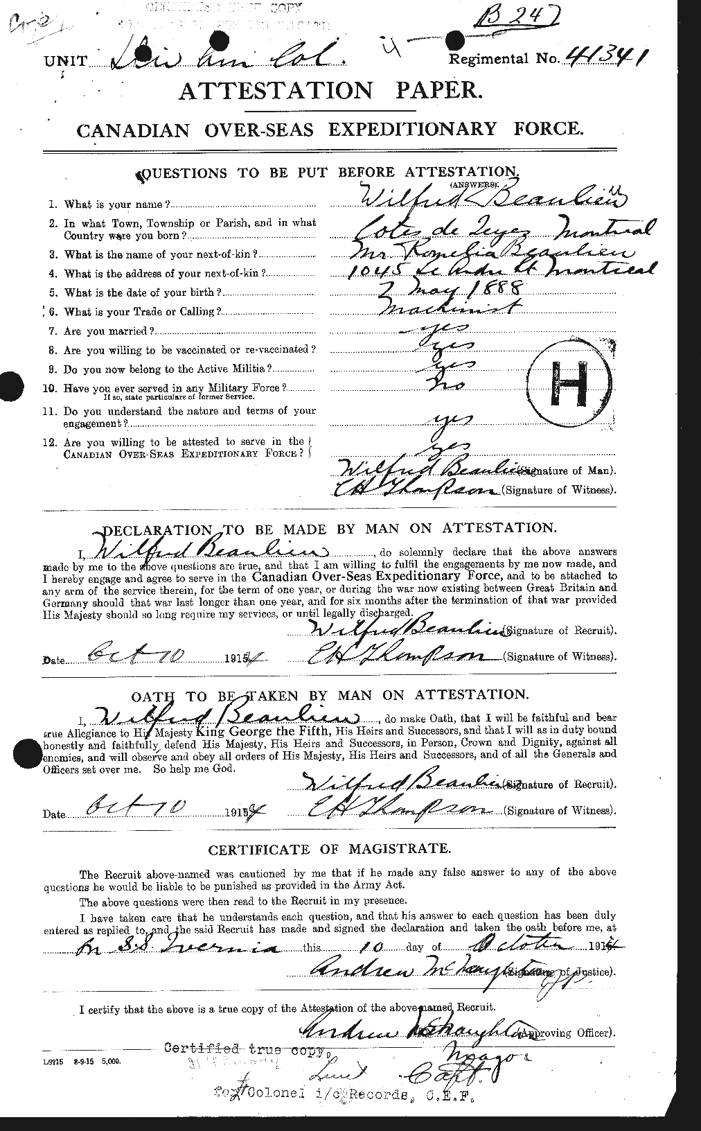 Personnel Records of the First World War - CEF 233100a