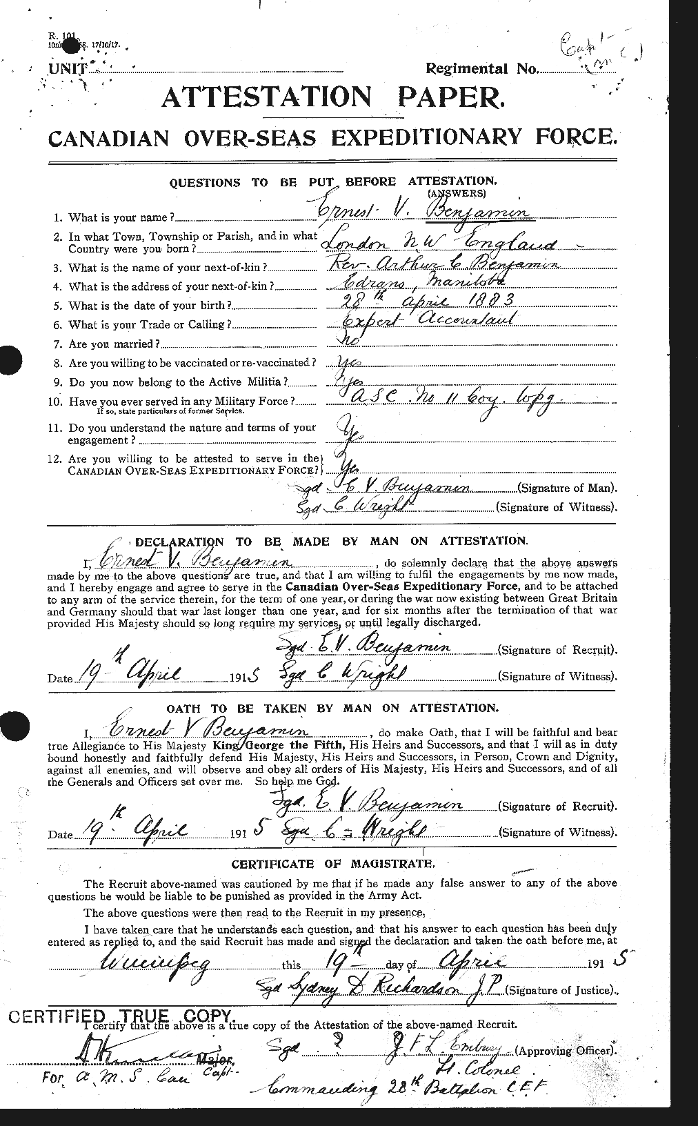 Personnel Records of the First World War - CEF 233158a