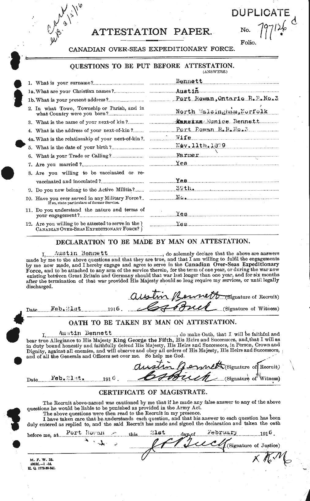 Dossiers du Personnel de la Première Guerre mondiale - CEC 233354a