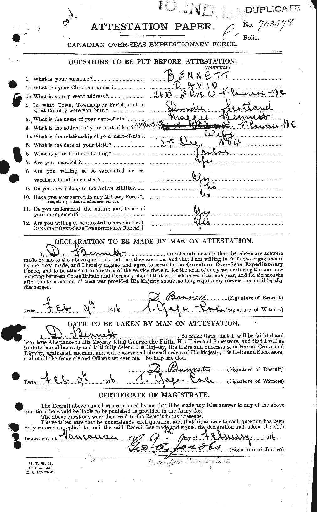 Dossiers du Personnel de la Première Guerre mondiale - CEC 233434a