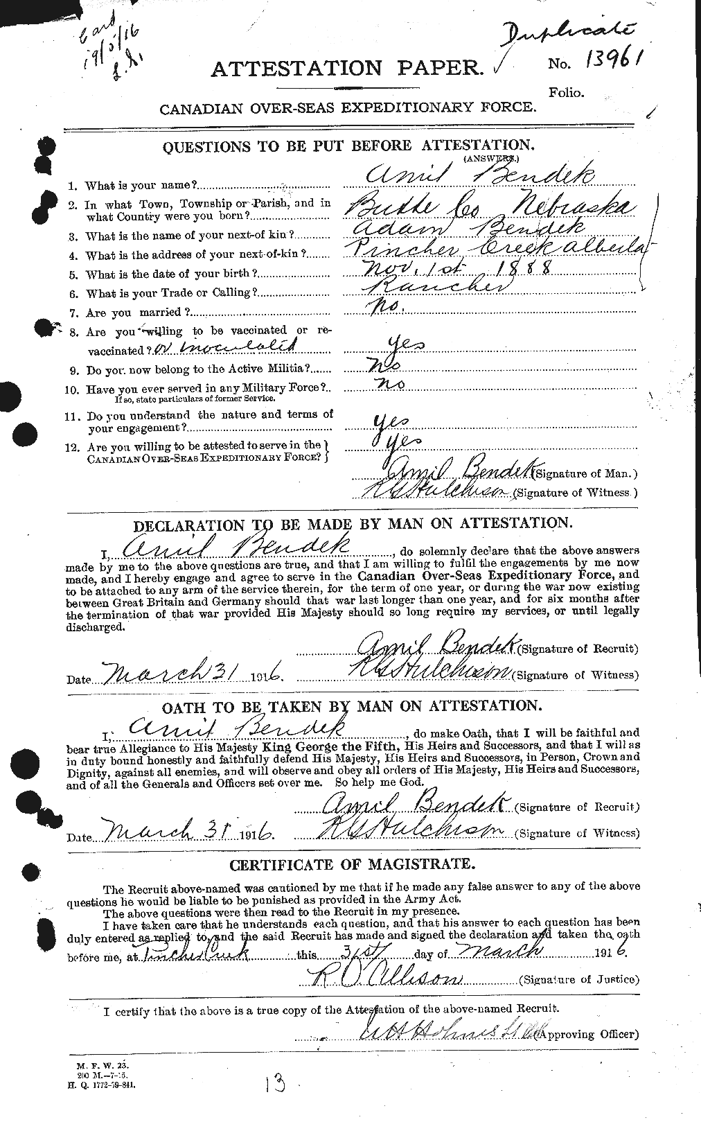 Dossiers du Personnel de la Première Guerre mondiale - CEC 233815a