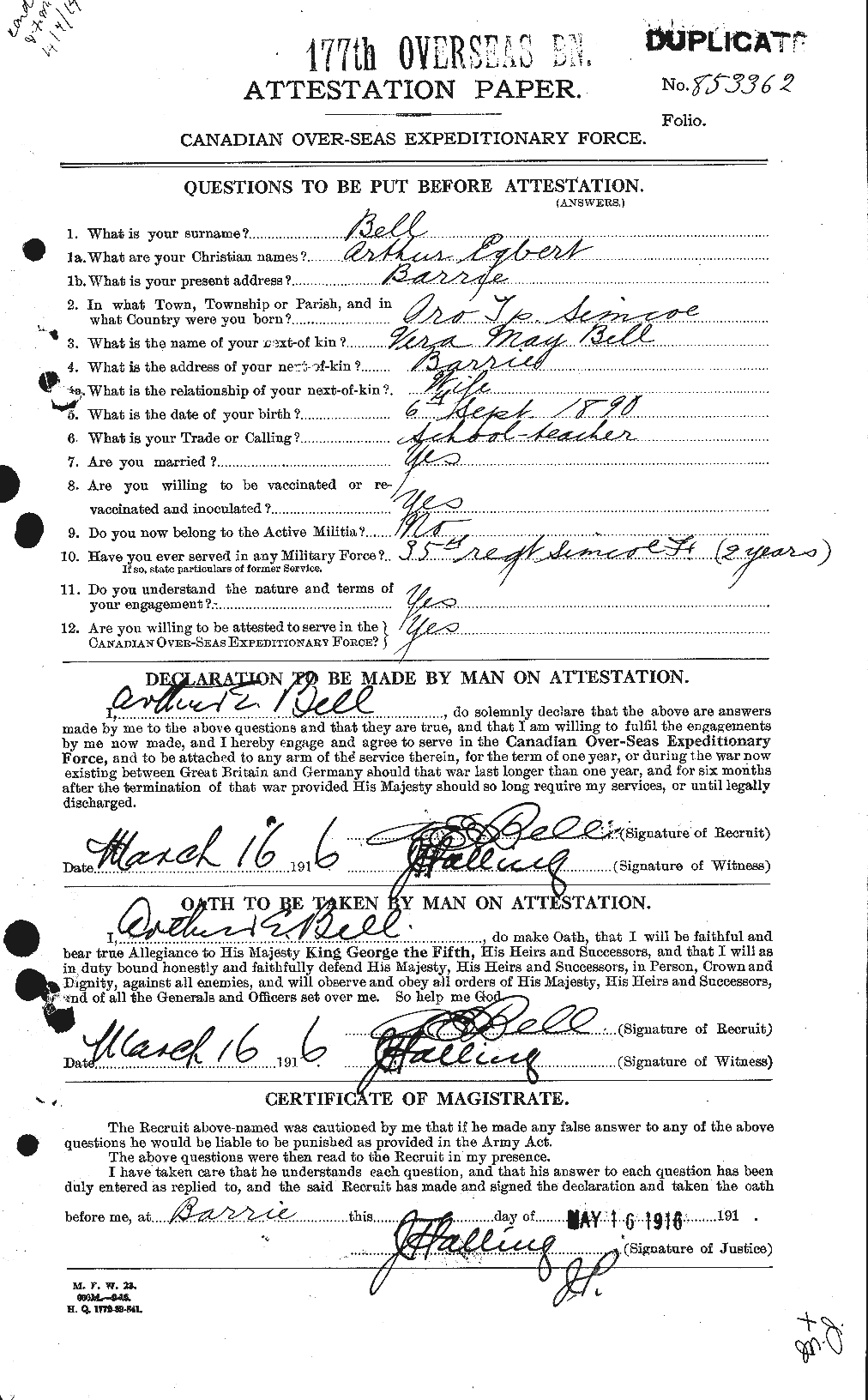 Personnel Records of the First World War - CEF 233888a