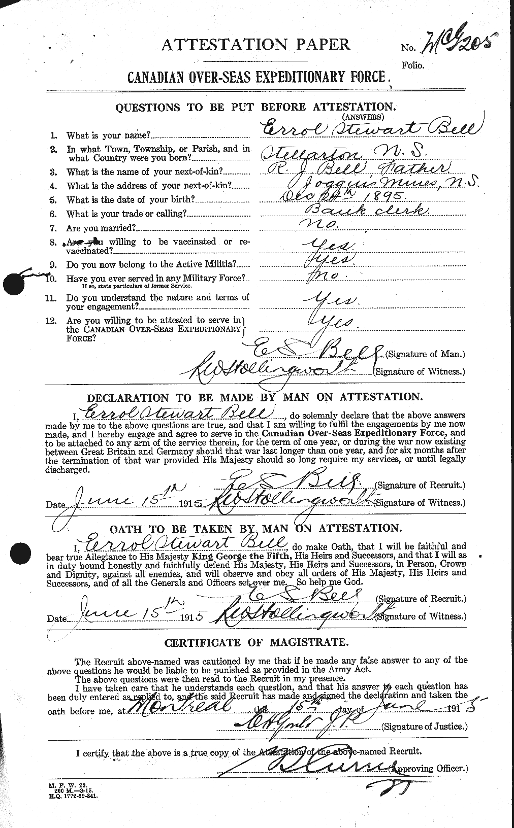 Dossiers du Personnel de la Première Guerre mondiale - CEC 234077a