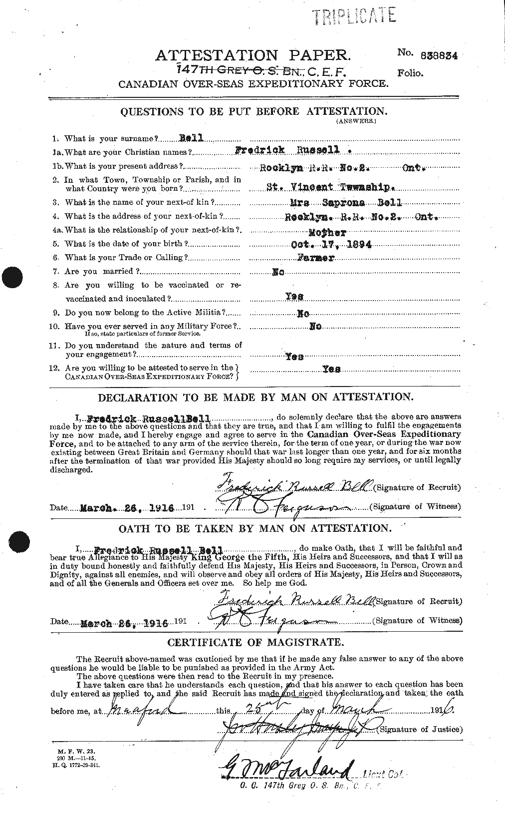 Personnel Records of the First World War - CEF 234126a