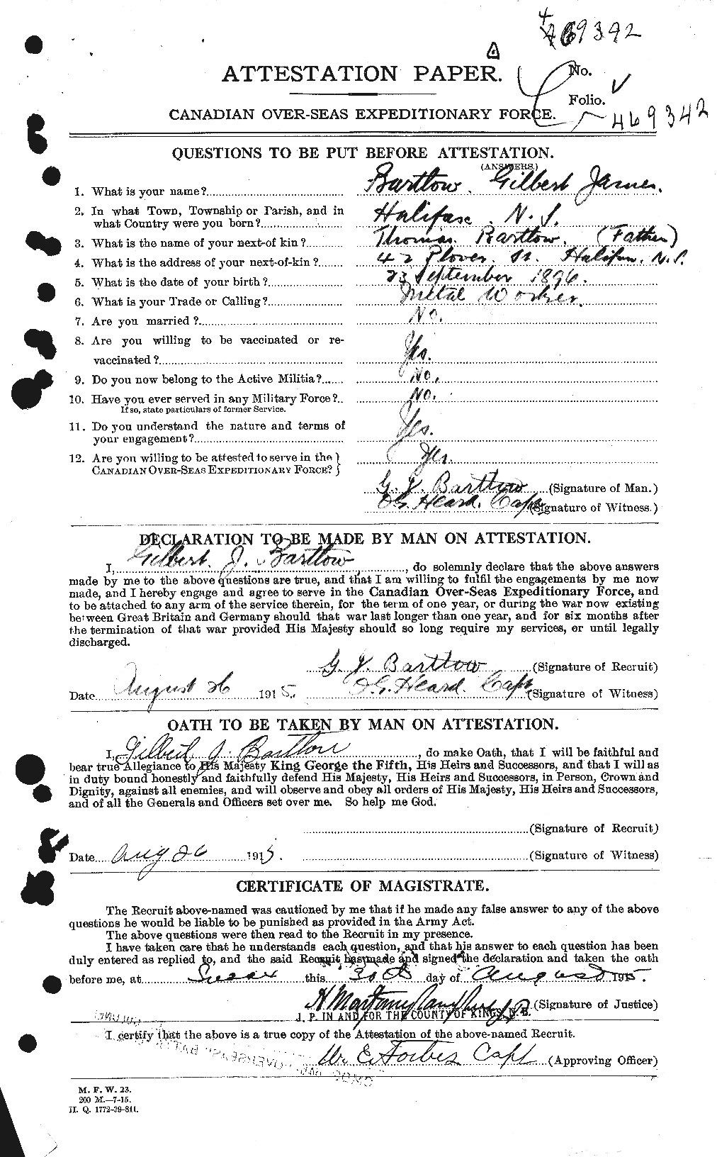 Dossiers du Personnel de la Première Guerre mondiale - CEC 234367a