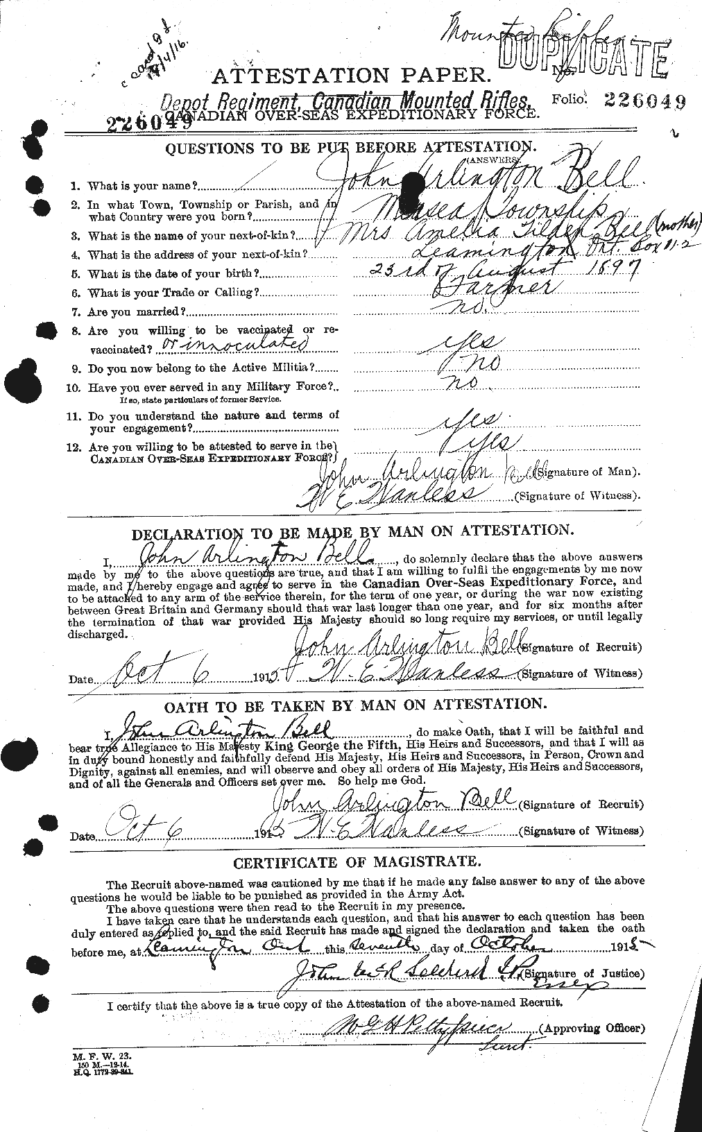 Personnel Records of the First World War - CEF 234390a