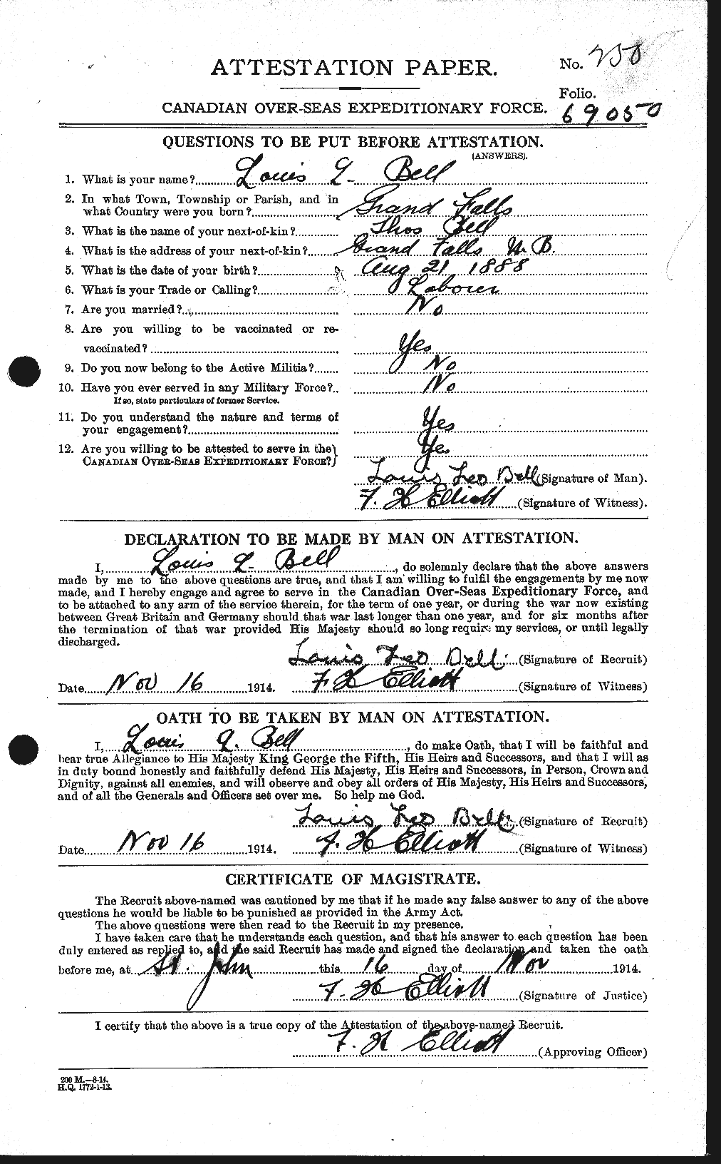 Dossiers du Personnel de la Première Guerre mondiale - CEC 234532a