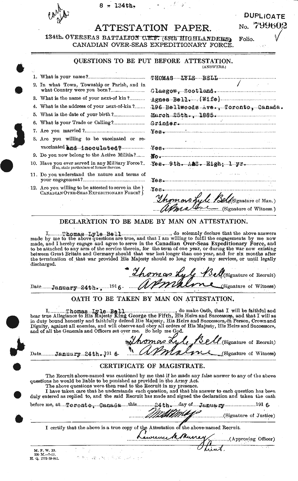 Personnel Records of the First World War - CEF 234765a