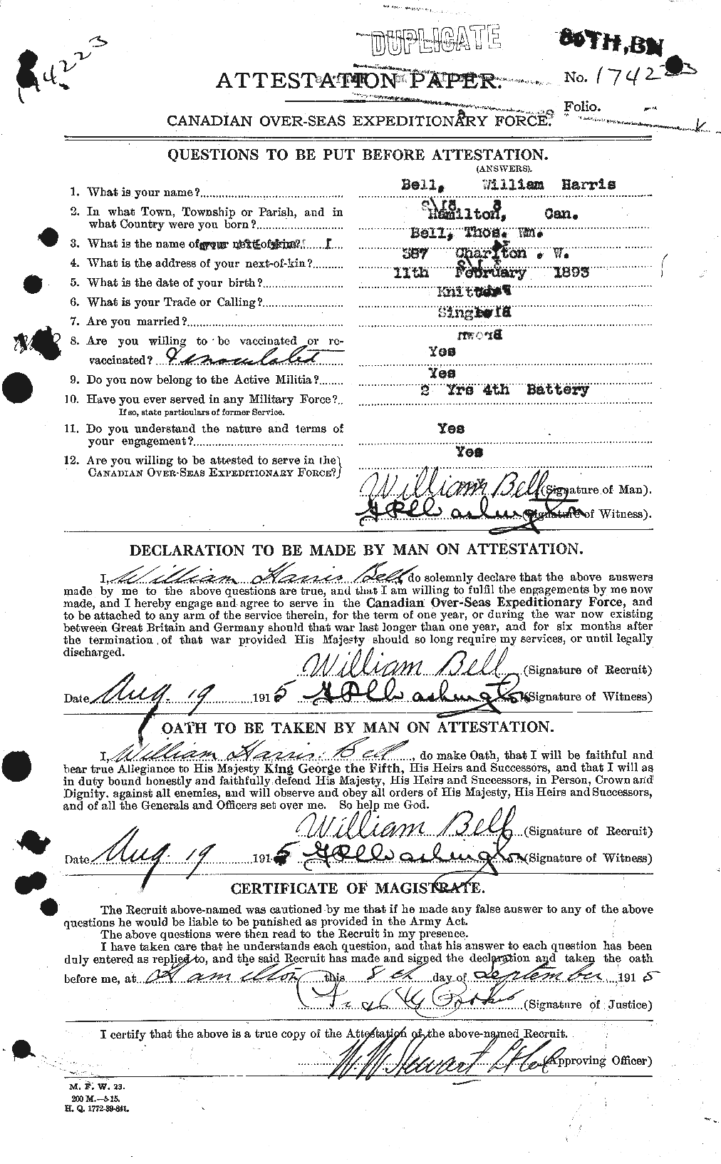 Personnel Records of the First World War - CEF 234887a