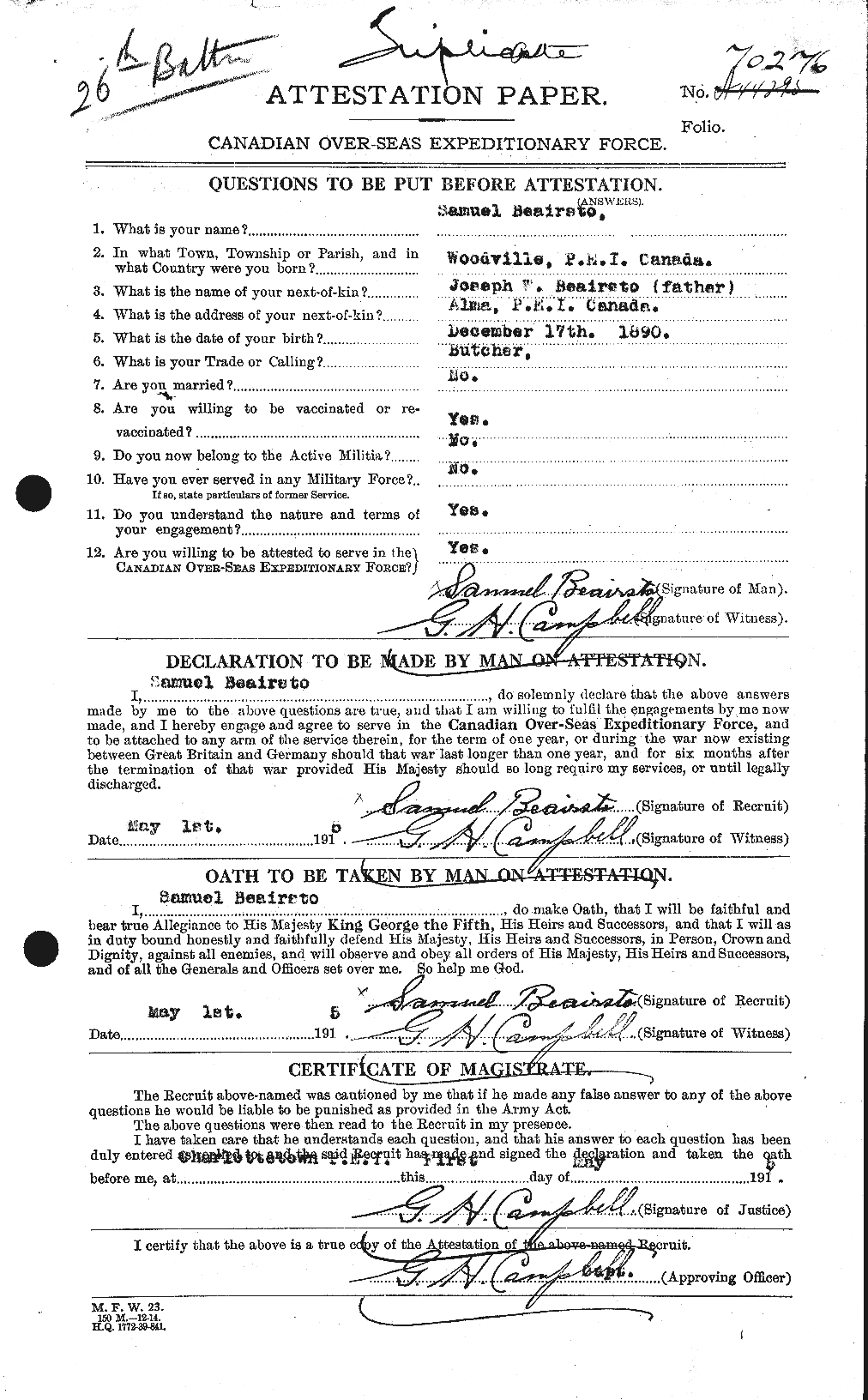 Personnel Records of the First World War - CEF 235257a
