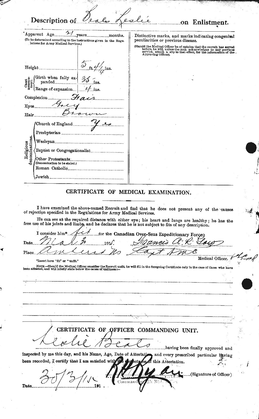 Dossiers du Personnel de la Première Guerre mondiale - CEC 235393b