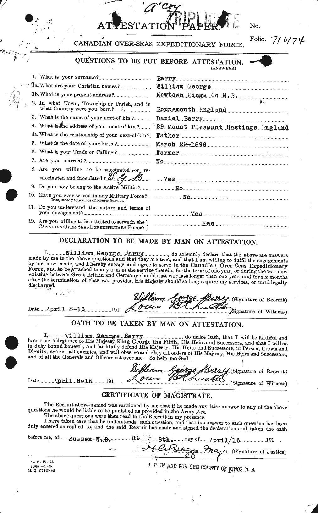 Dossiers du Personnel de la Première Guerre mondiale - CEC 235499a