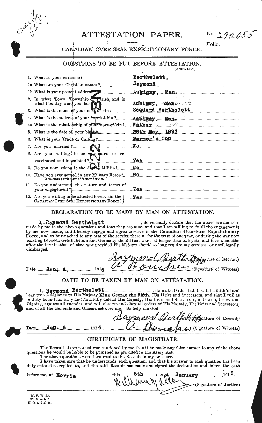 Dossiers du Personnel de la Première Guerre mondiale - CEC 235580a
