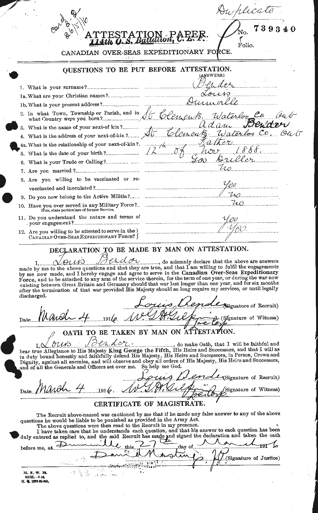 Dossiers du Personnel de la Première Guerre mondiale - CEC 235701a