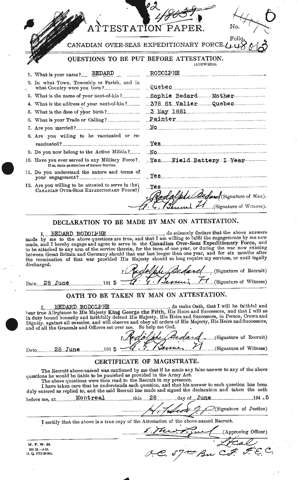 Dossiers du Personnel de la Première Guerre mondiale - CEC 236080a
