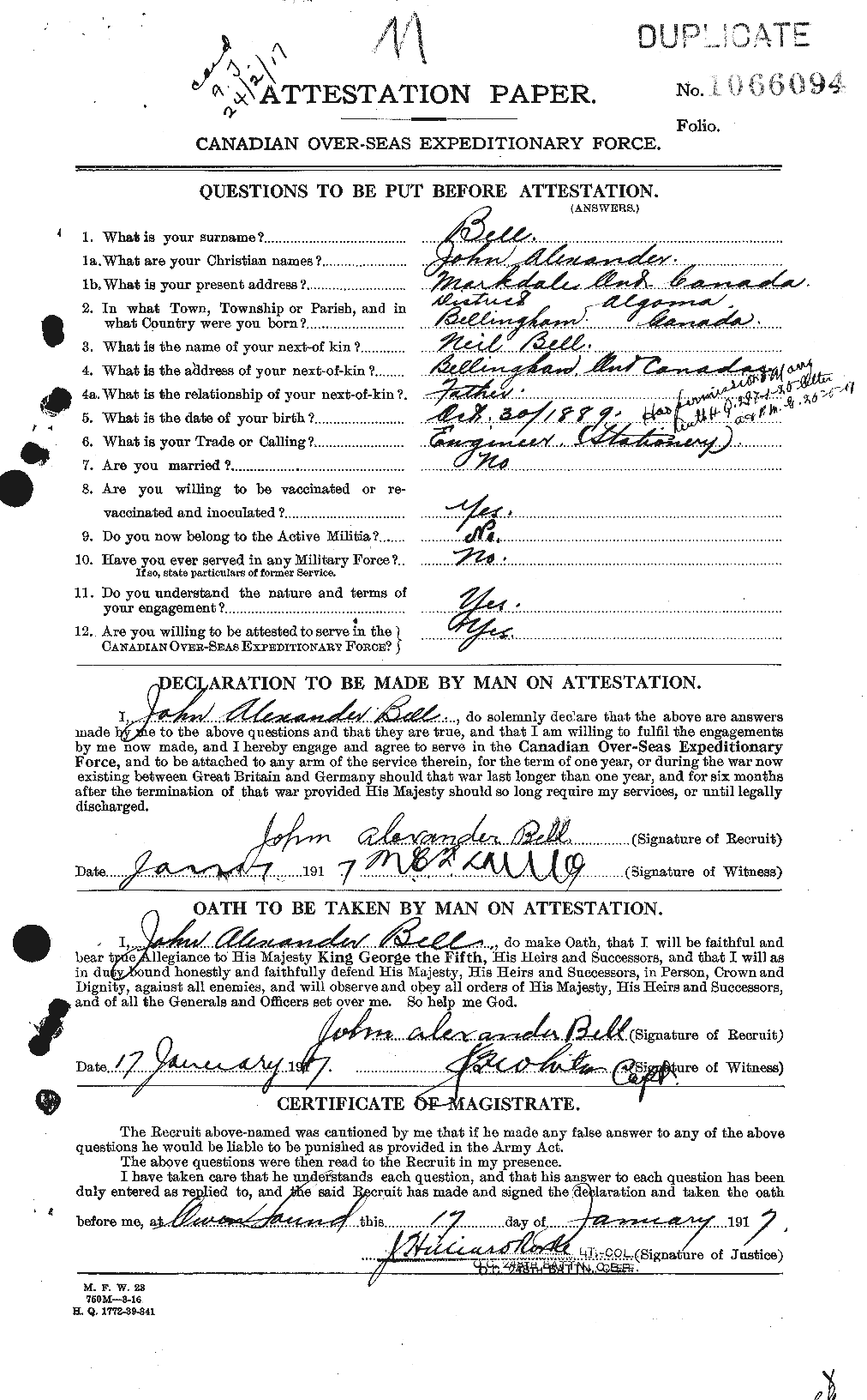 Dossiers du Personnel de la Première Guerre mondiale - CEC 236860a