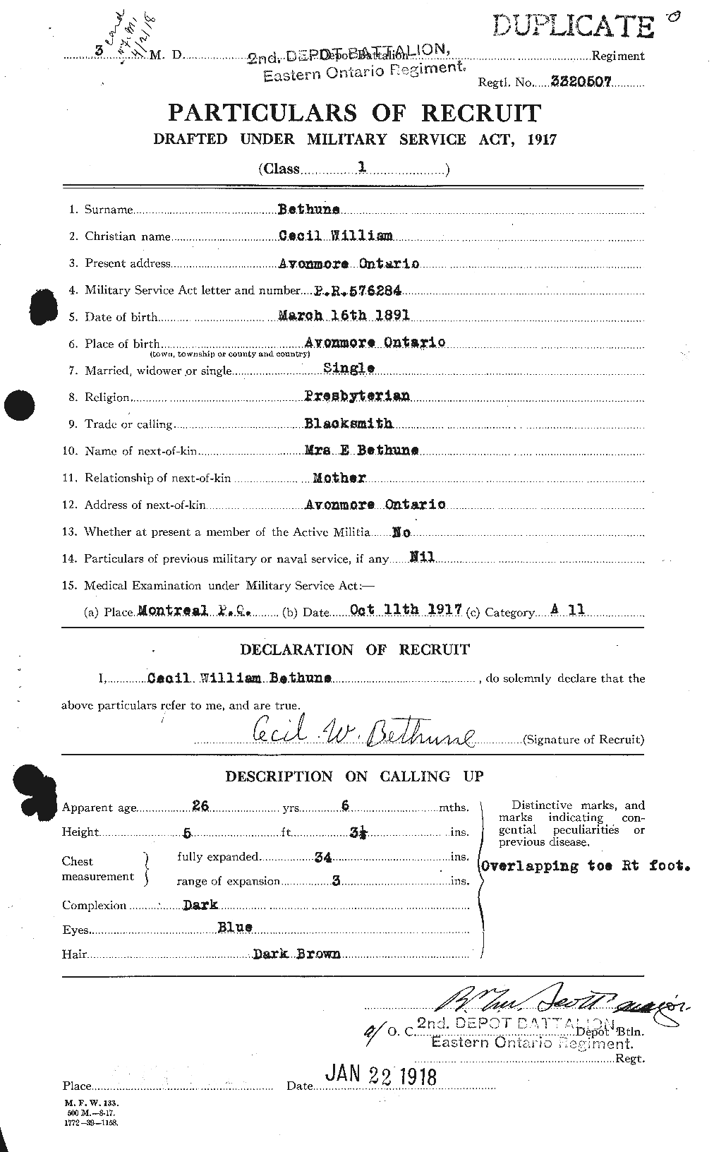 Dossiers du Personnel de la Première Guerre mondiale - CEC 237001a