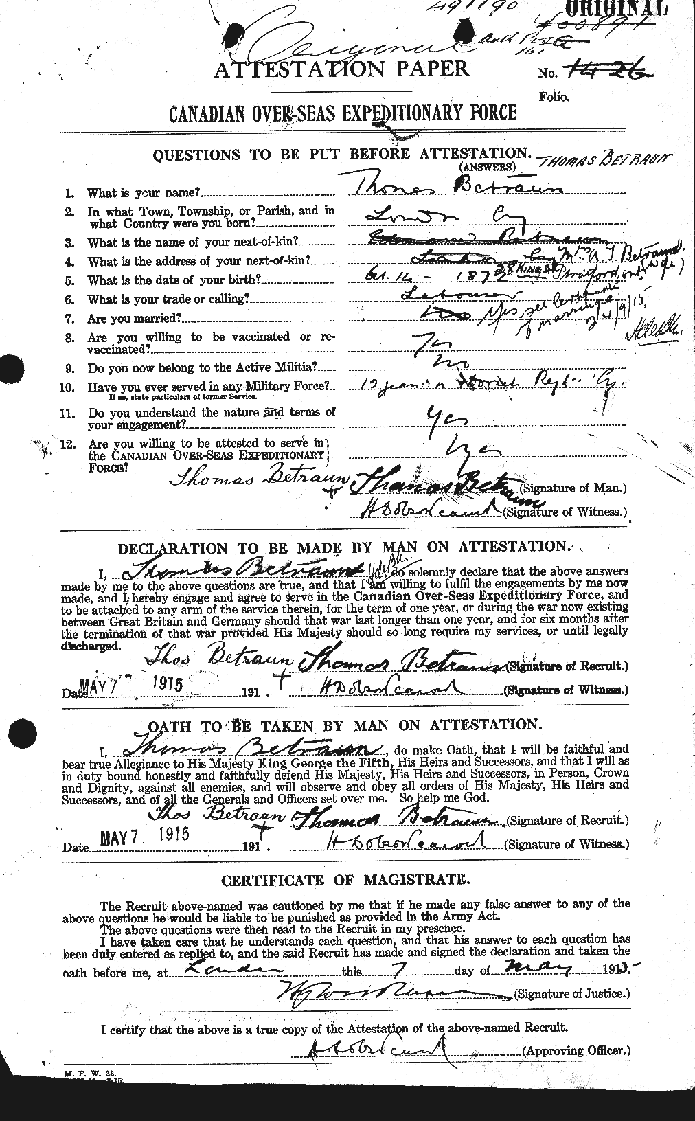 Personnel Records of the First World War - CEF 237064a