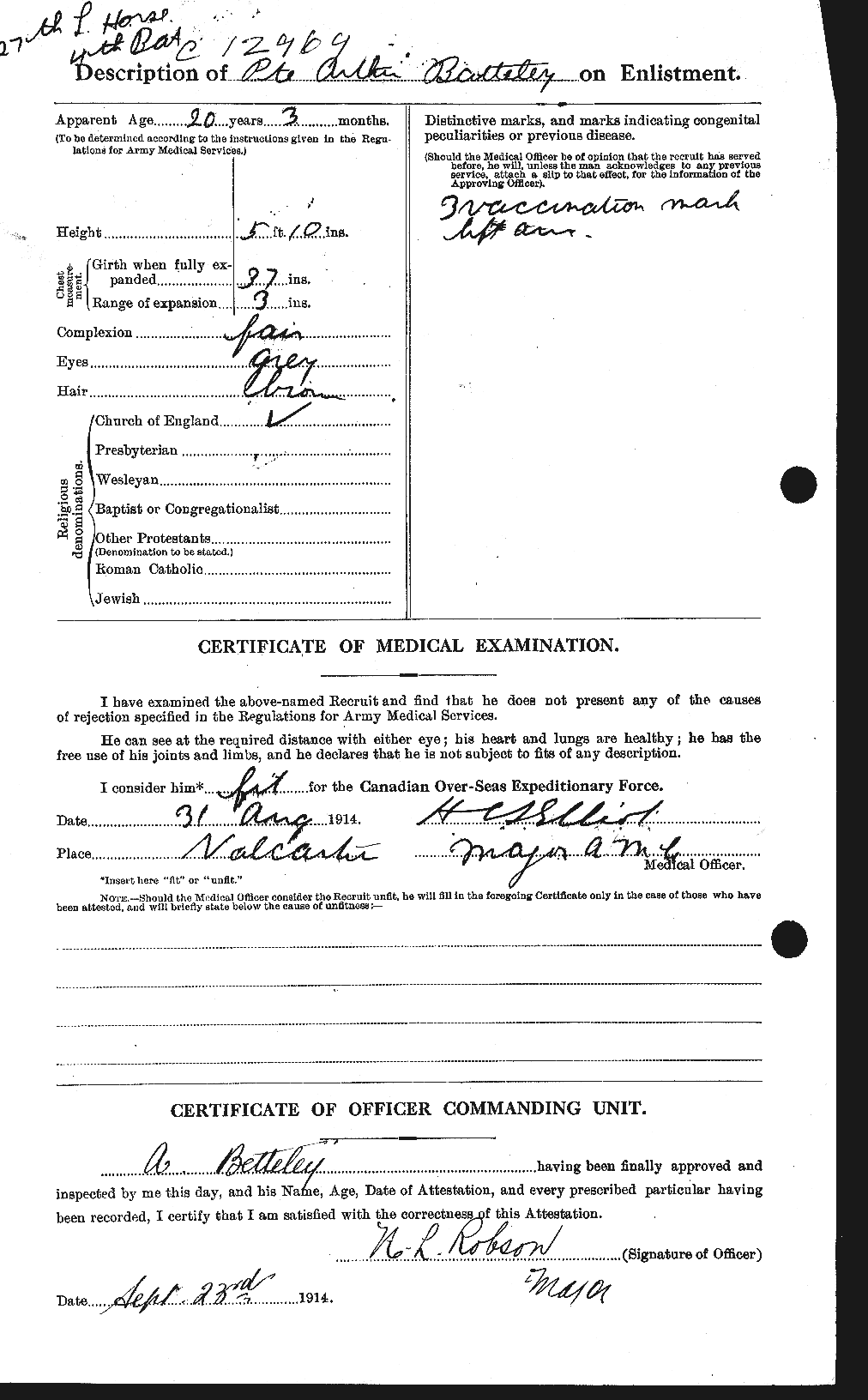 Dossiers du Personnel de la Première Guerre mondiale - CEC 237083b