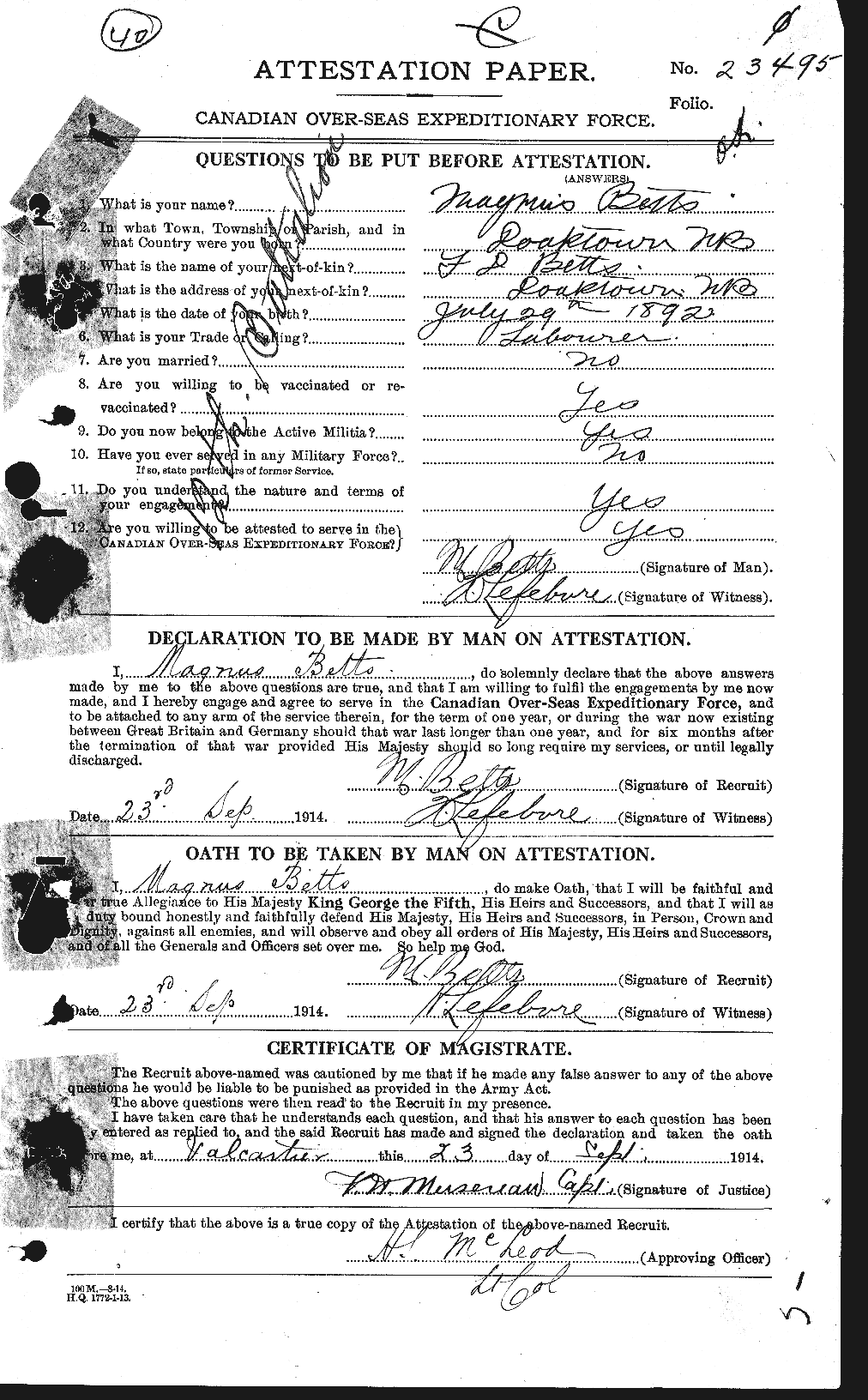Personnel Records of the First World War - CEF 237182a