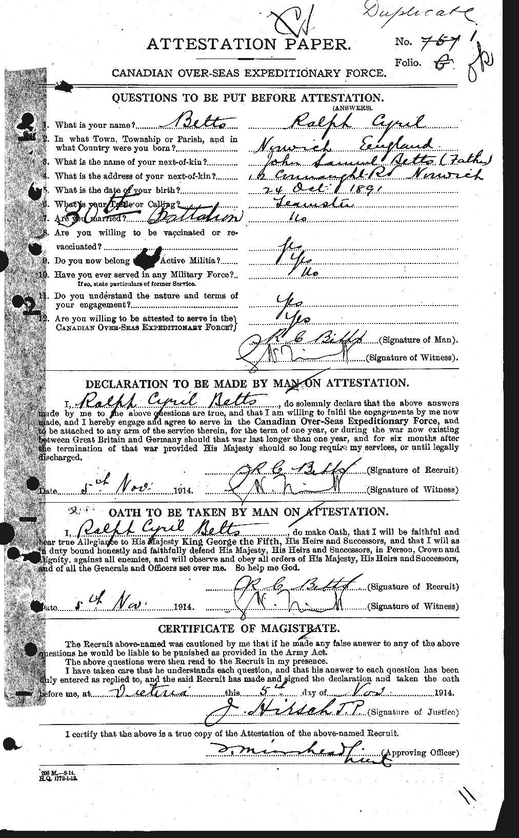 Personnel Records of the First World War - CEF 237190a