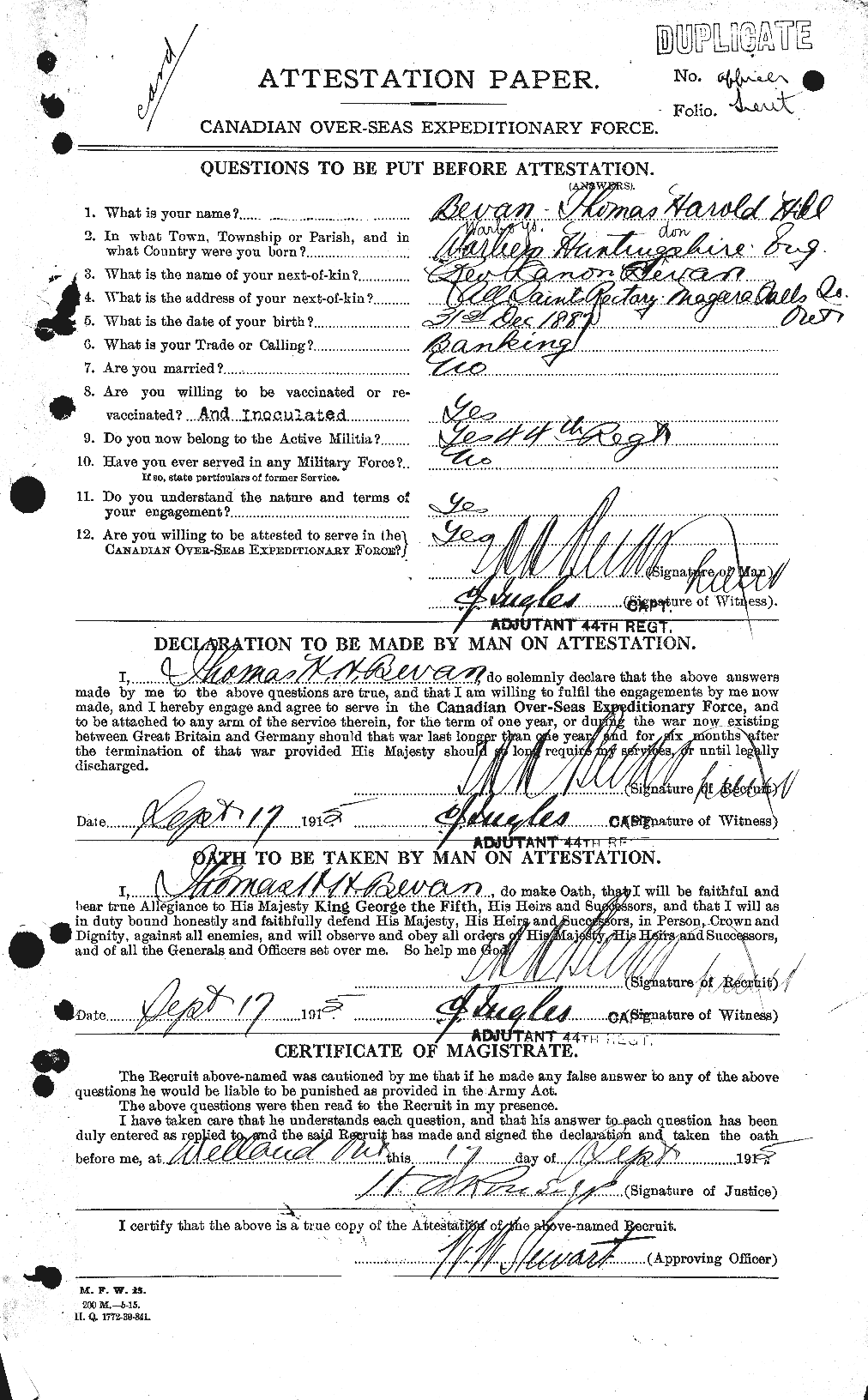 Dossiers du Personnel de la Première Guerre mondiale - CEC 237278a