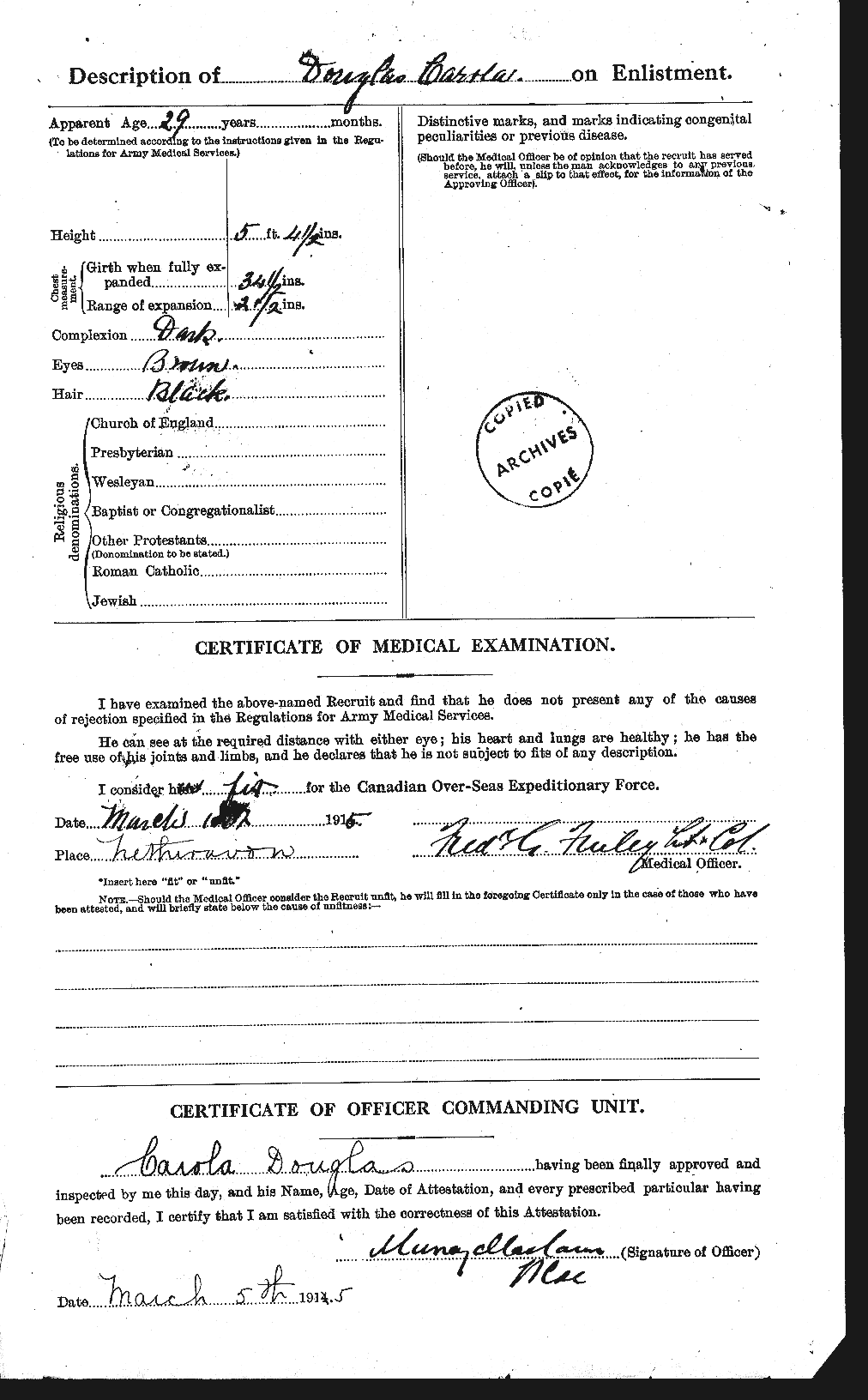 Dossiers du Personnel de la Première Guerre mondiale - CEC 237288b