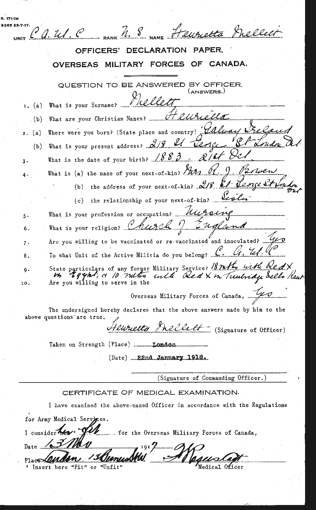 Dossiers du Personnel de la Première Guerre mondiale - CEC 237302a