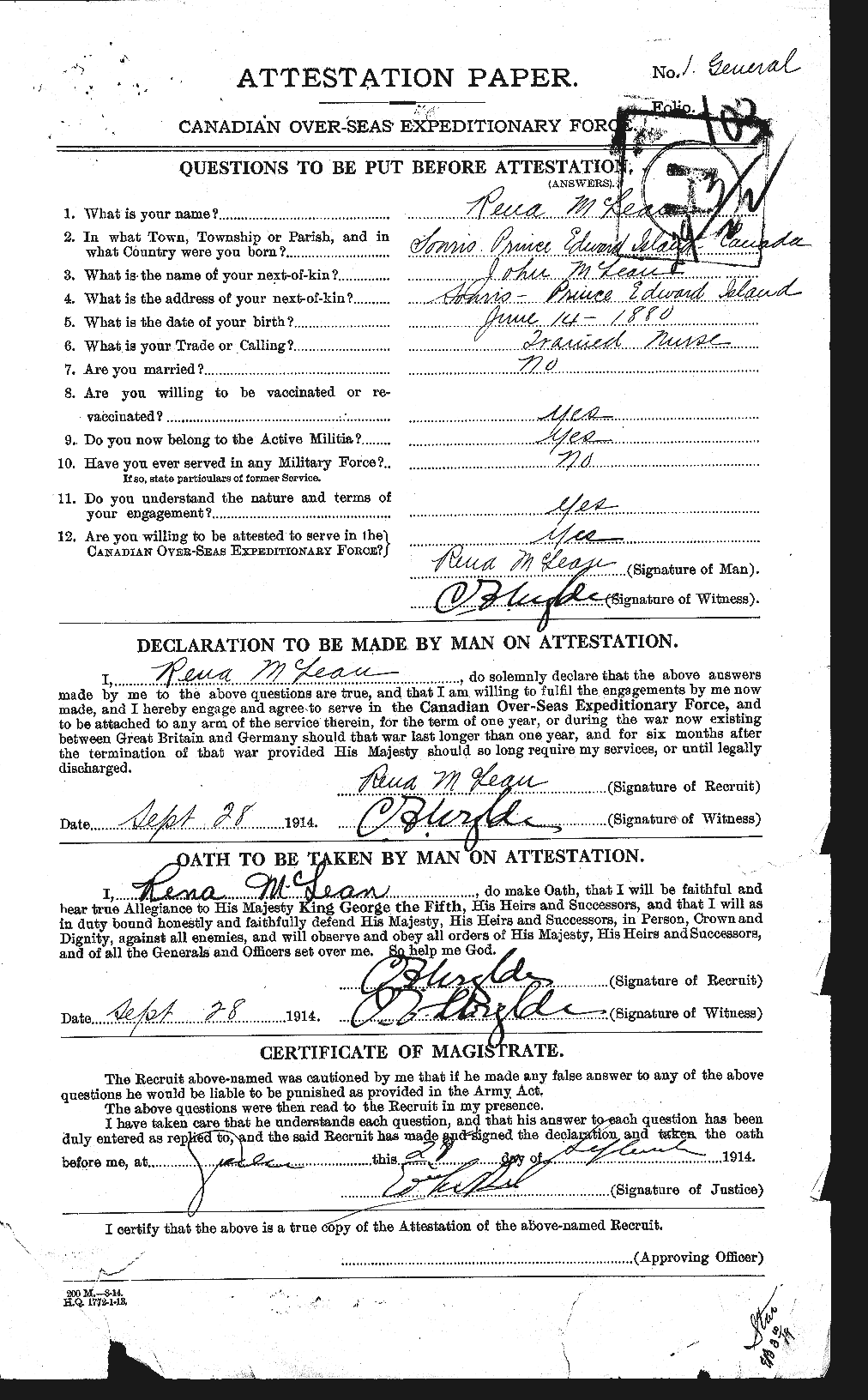 Dossiers du Personnel de la Première Guerre mondiale - CEC 237308a