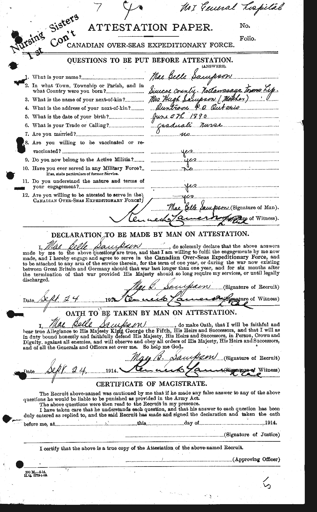 Dossiers du Personnel de la Première Guerre mondiale - CEC 237317a