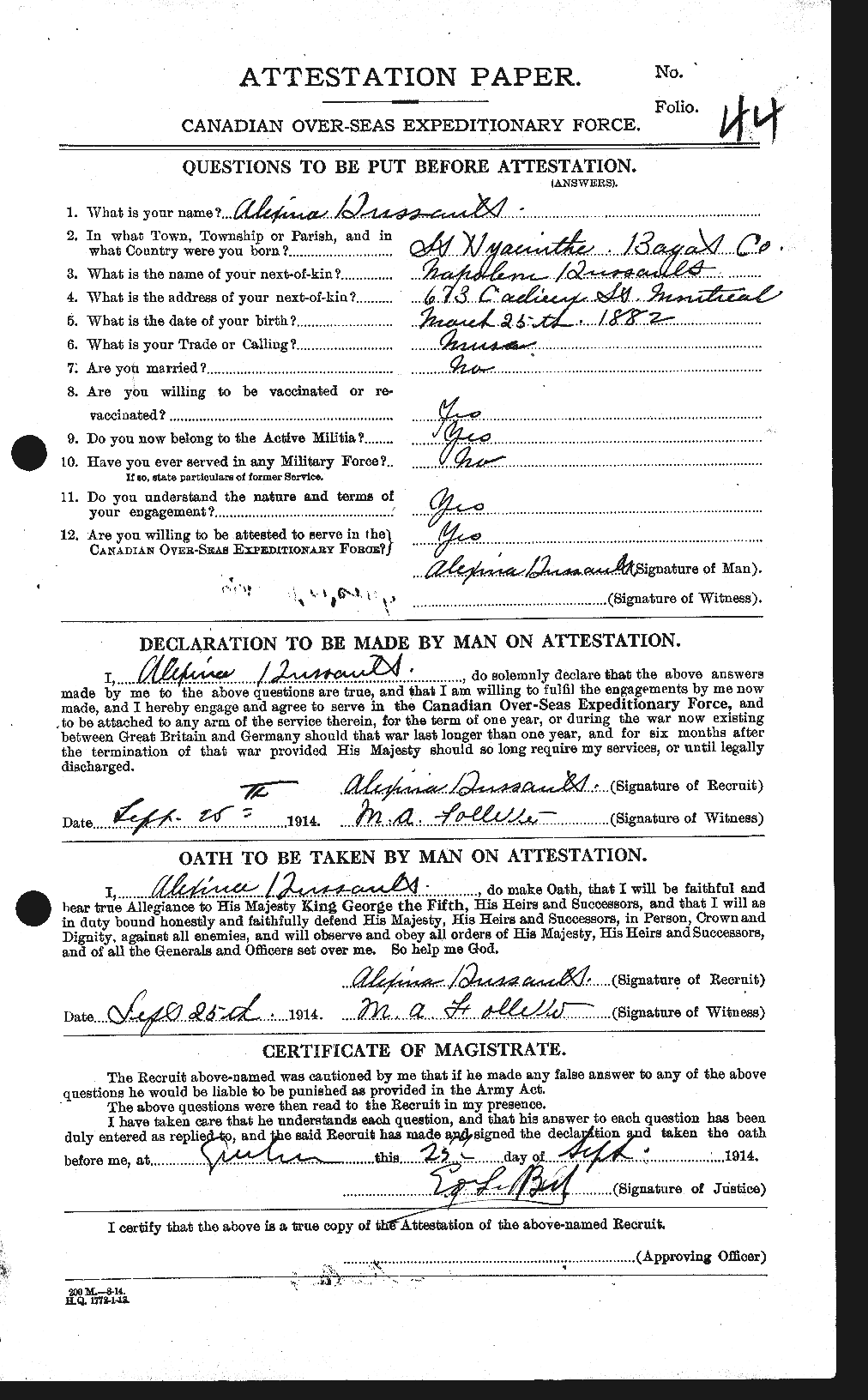 Dossiers du Personnel de la Première Guerre mondiale - CEC 237318a