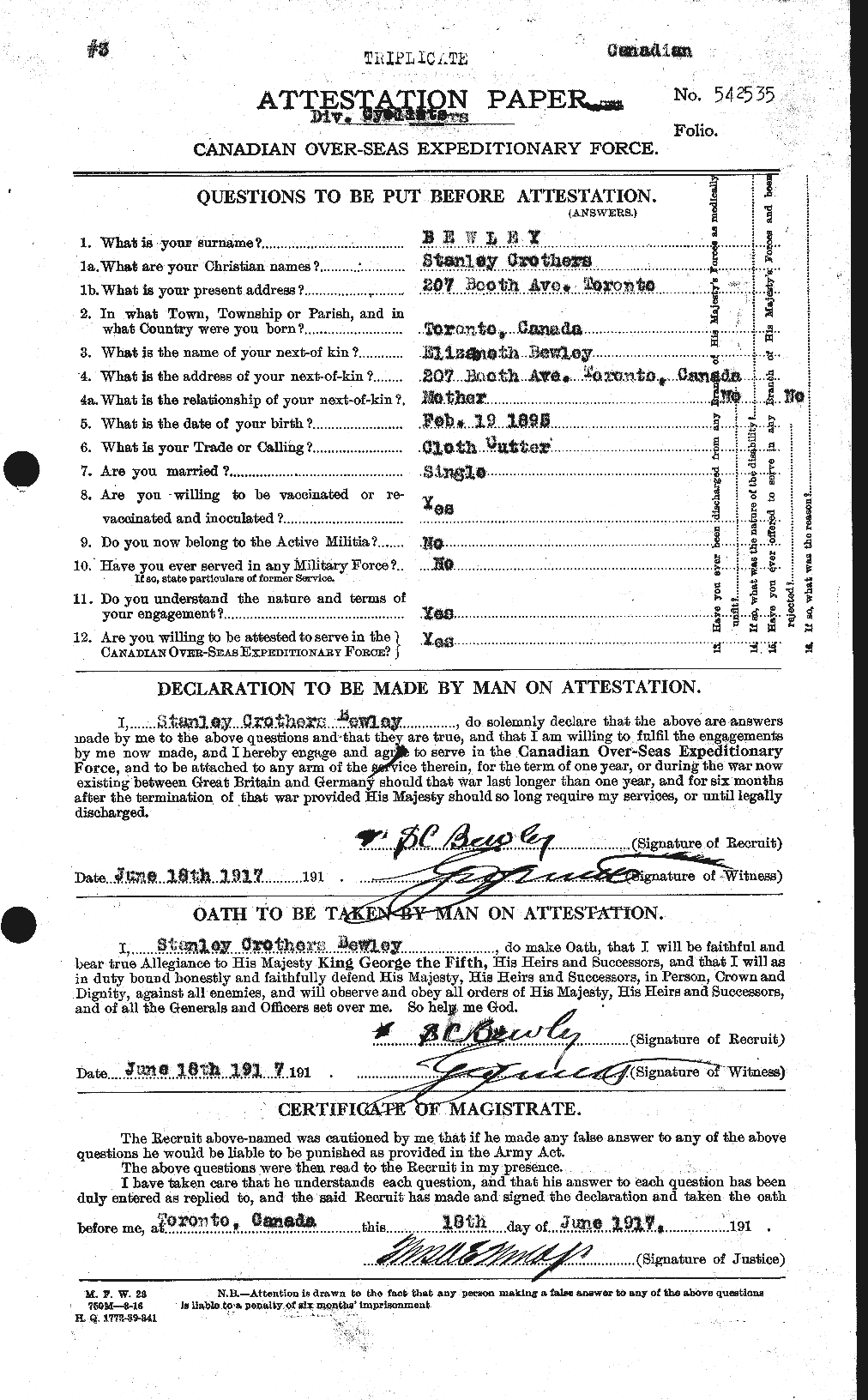 Dossiers du Personnel de la Première Guerre mondiale - CEC 237467a