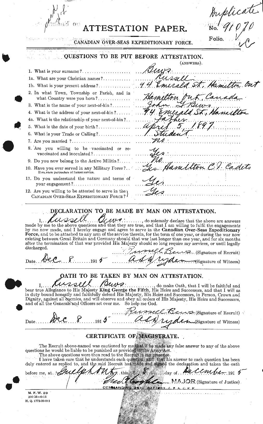 Personnel Records of the First World War - CEF 237473a