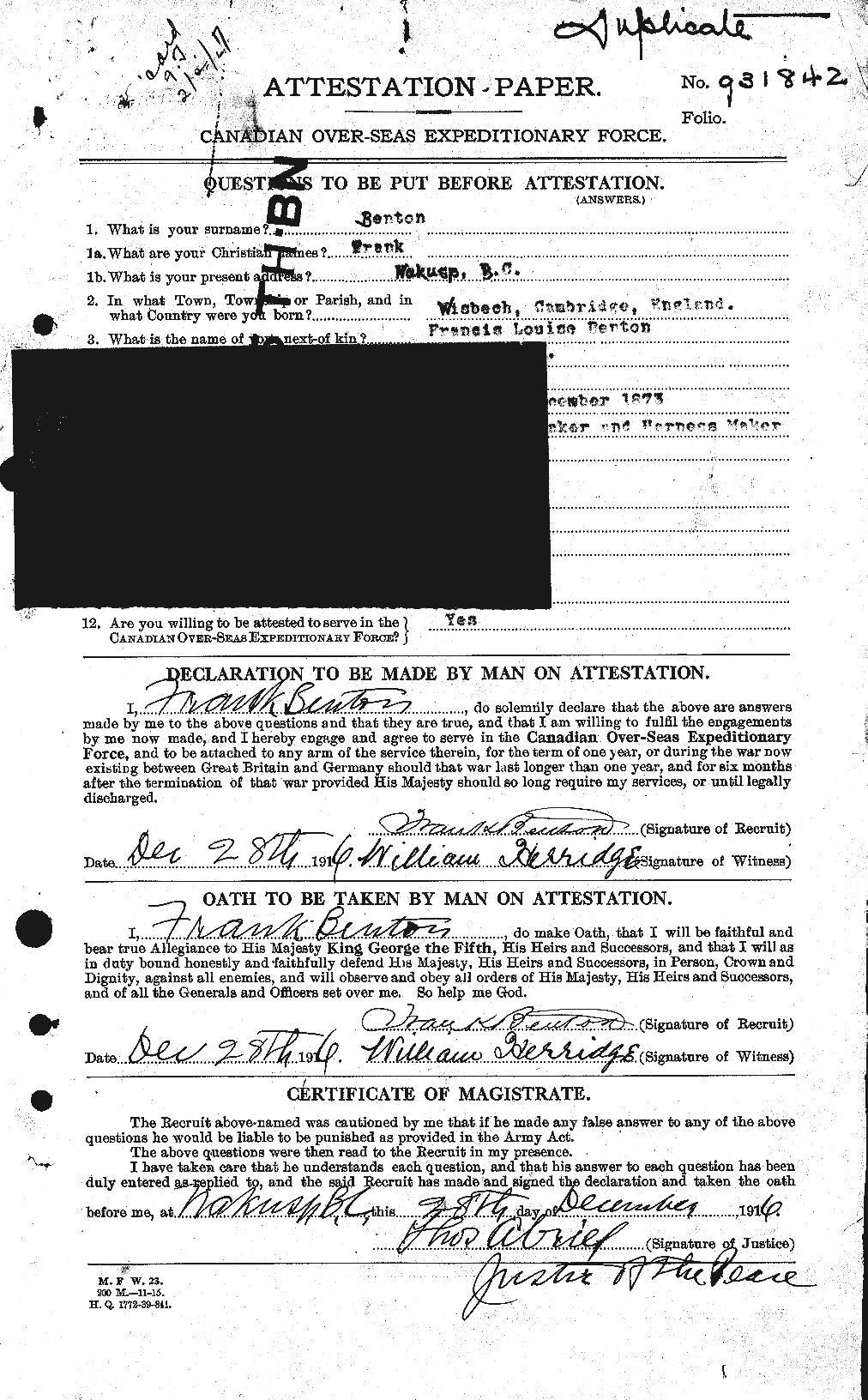 Personnel Records of the First World War - CEF 237809a
