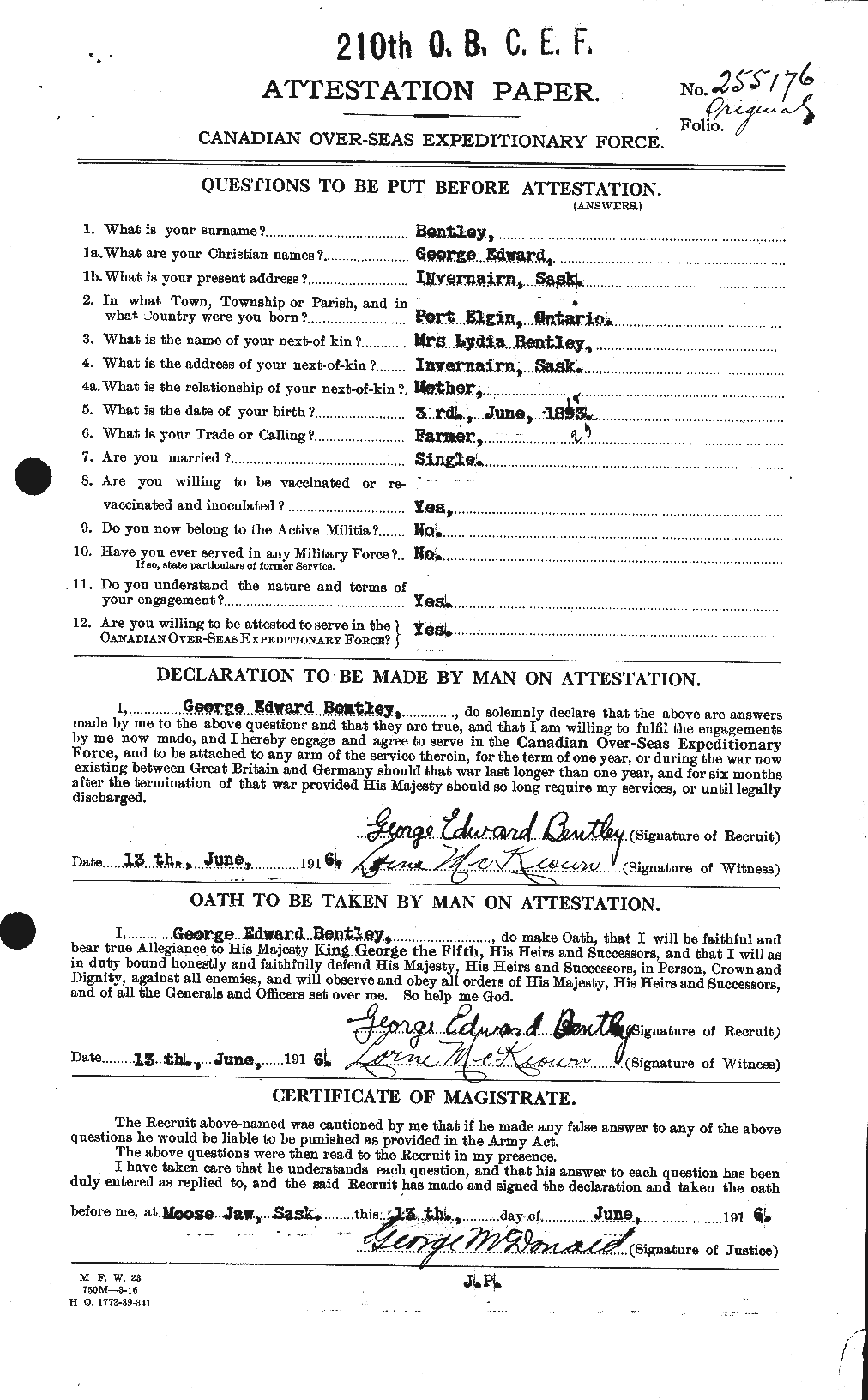 Dossiers du Personnel de la Première Guerre mondiale - CEC 237917a