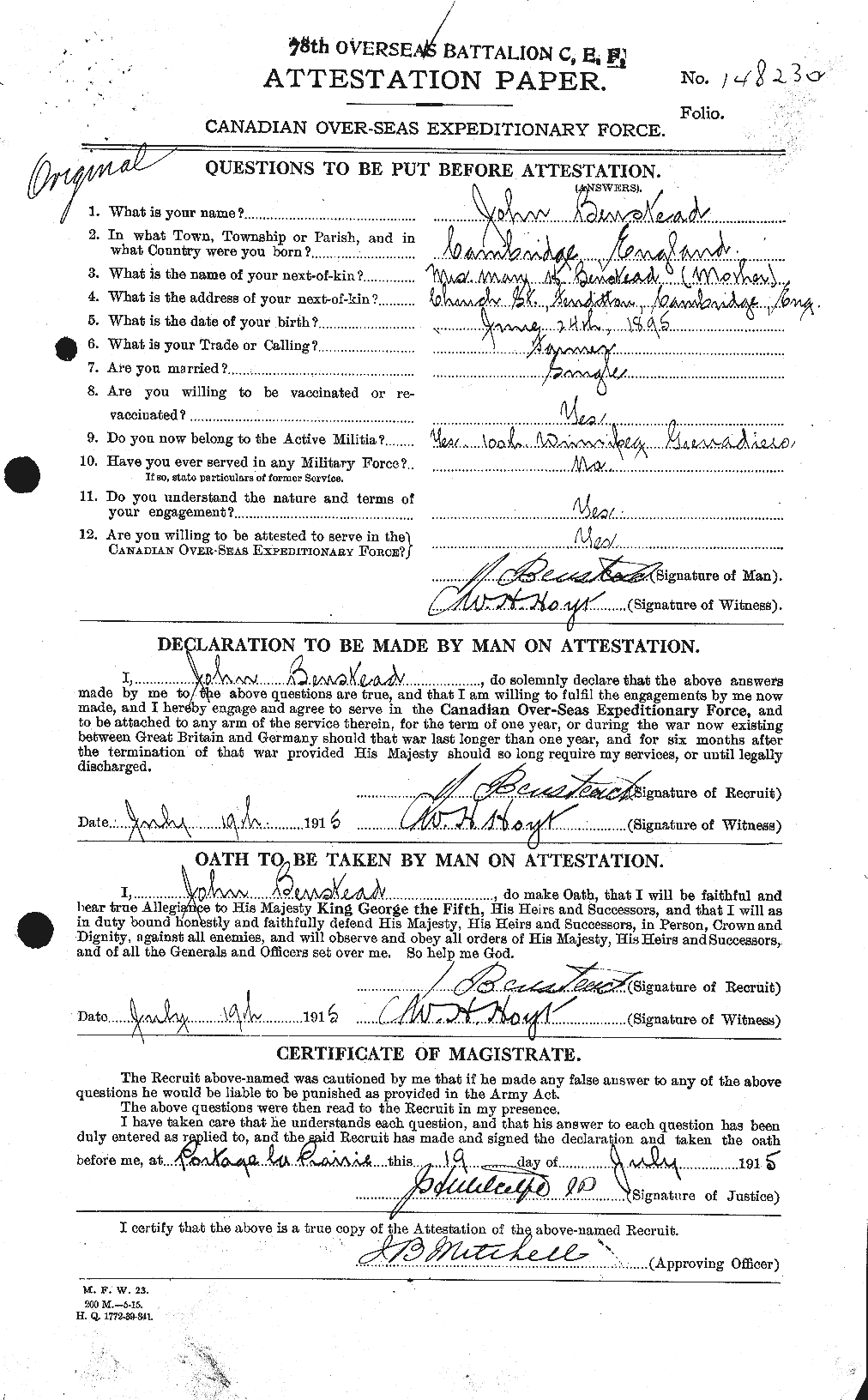 Personnel Records of the First World War - CEF 238054a