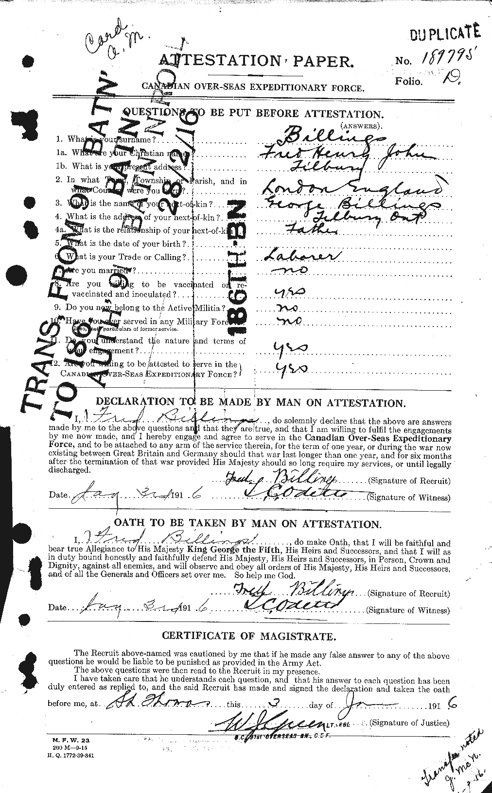 Personnel Records of the First World War - CEF 238249a