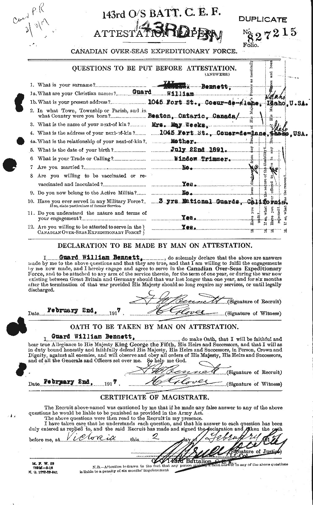Dossiers du Personnel de la Première Guerre mondiale - CEC 238439a