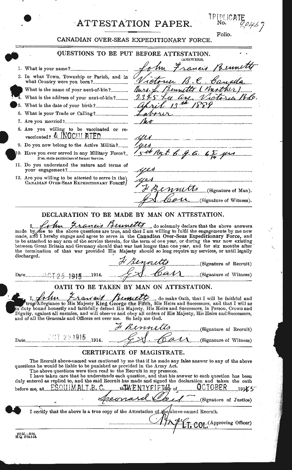 Personnel Records of the First World War - CEF 238596a