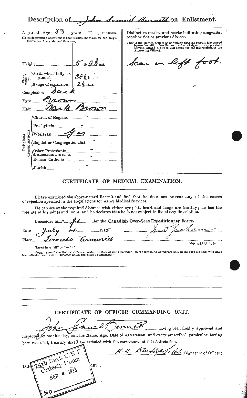 Dossiers du Personnel de la Première Guerre mondiale - CEC 238615b