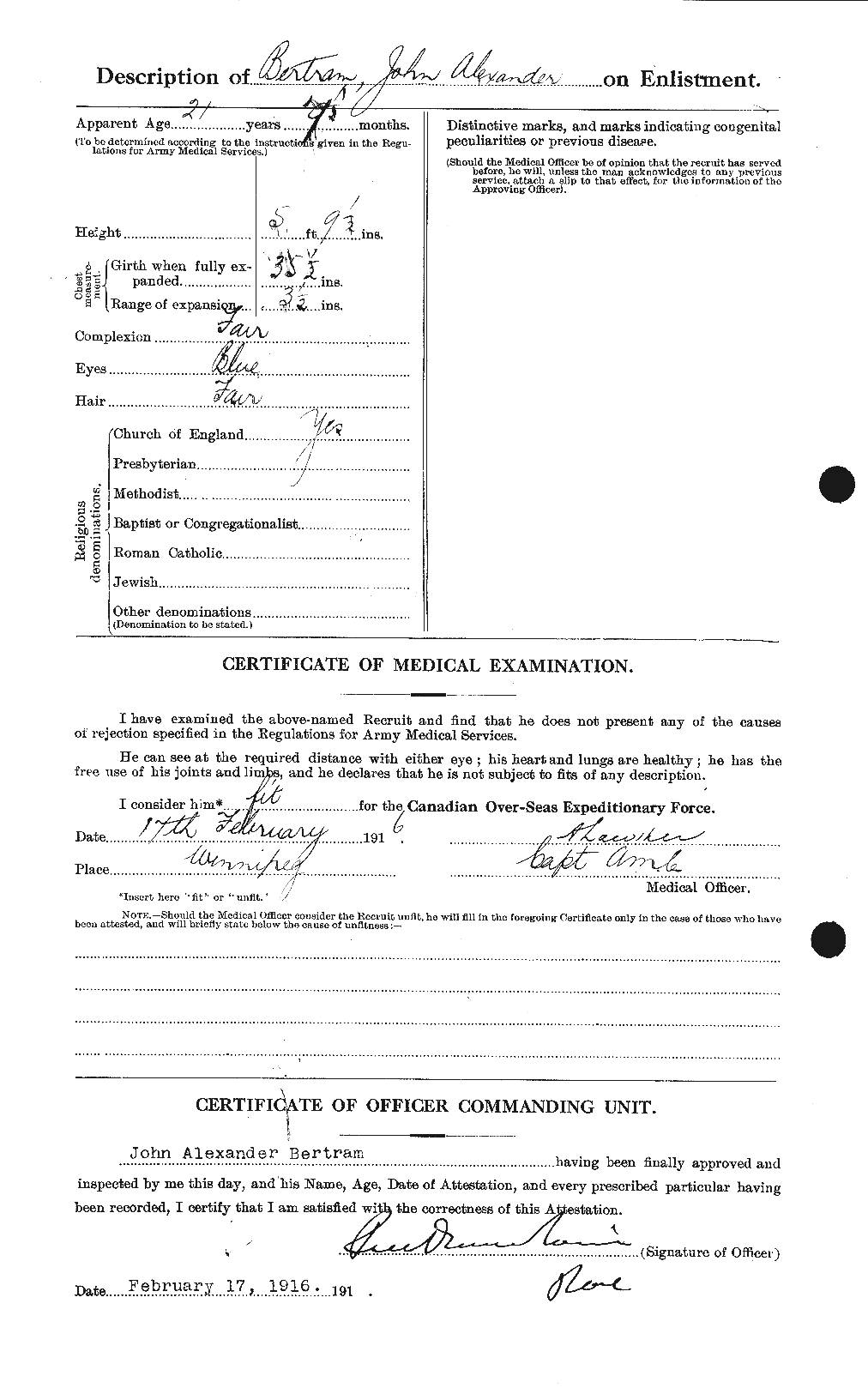 Dossiers du Personnel de la Première Guerre mondiale - CEC 238682b