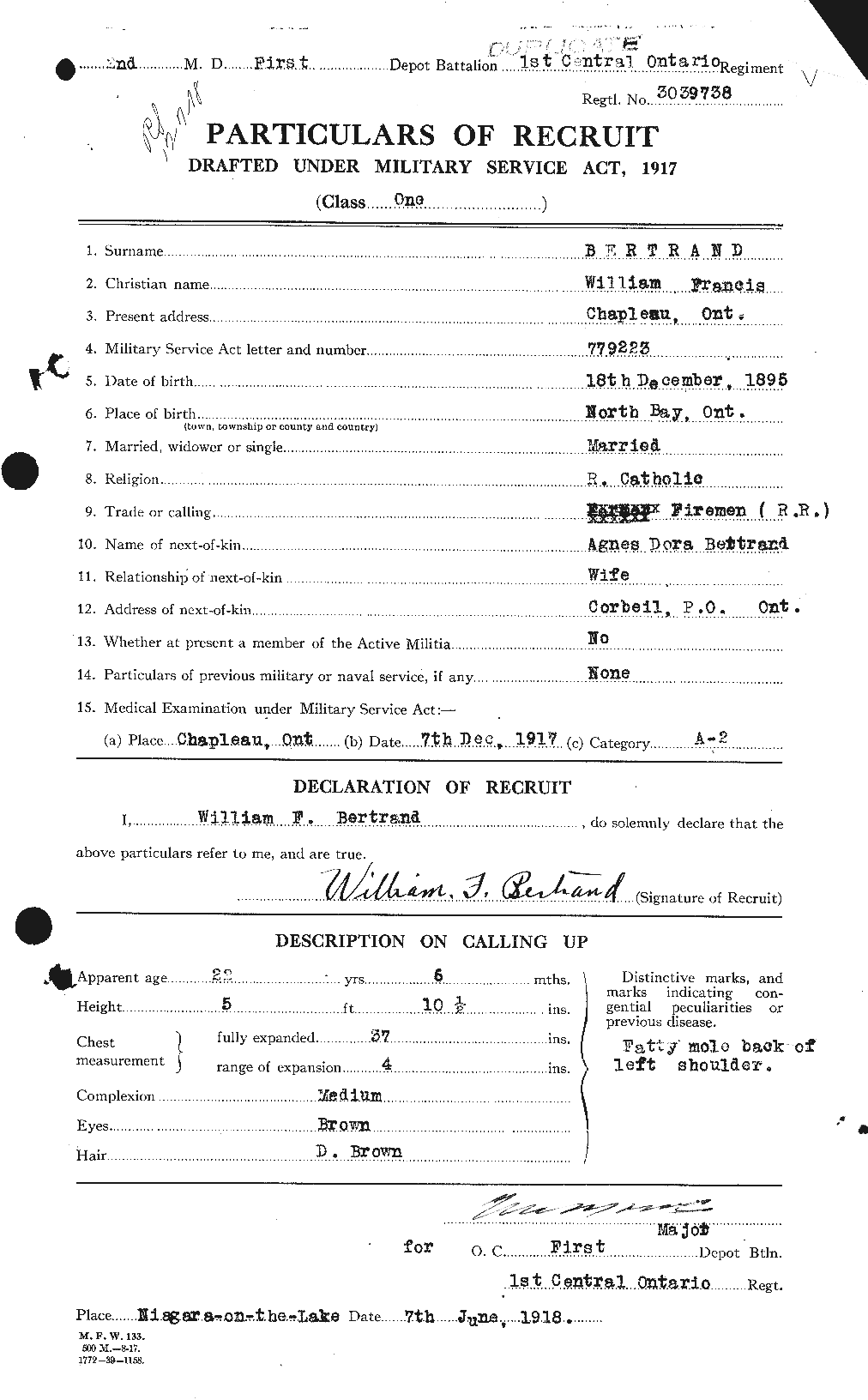 Dossiers du Personnel de la Première Guerre mondiale - CEC 238854a