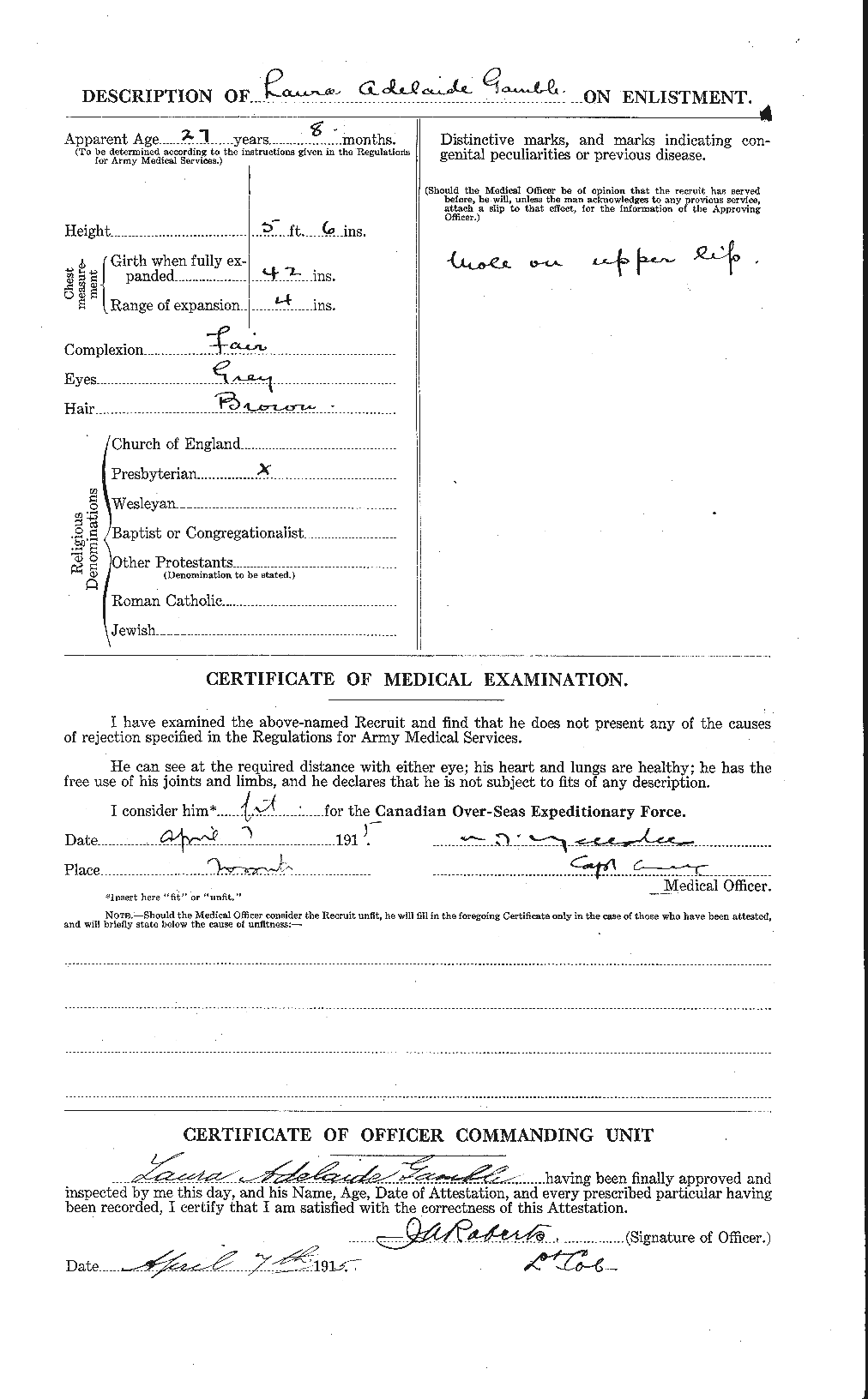 Dossiers du Personnel de la Première Guerre mondiale - CEC 238861b