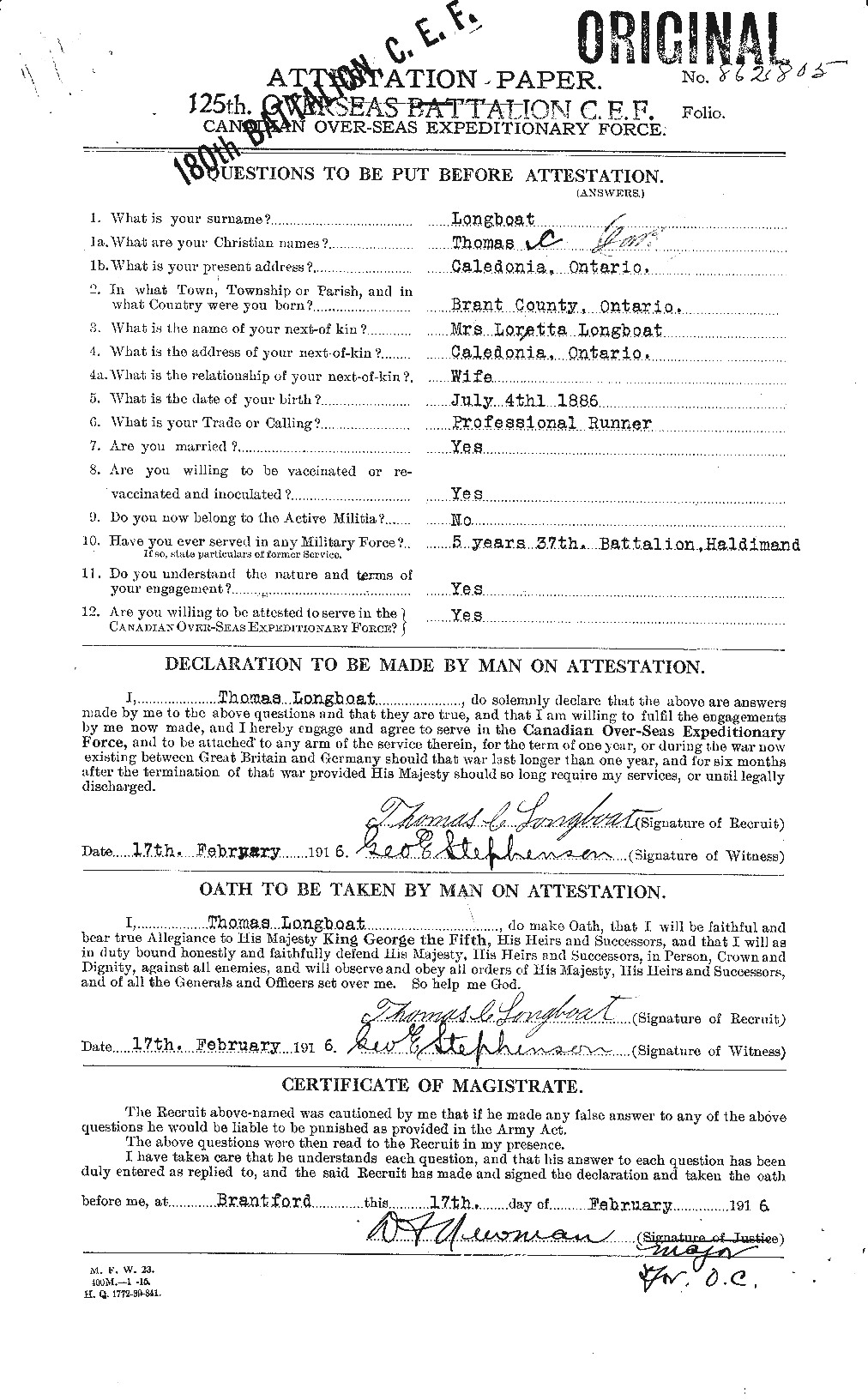 Dossiers du Personnel de la Première Guerre mondiale - CEC 238864a