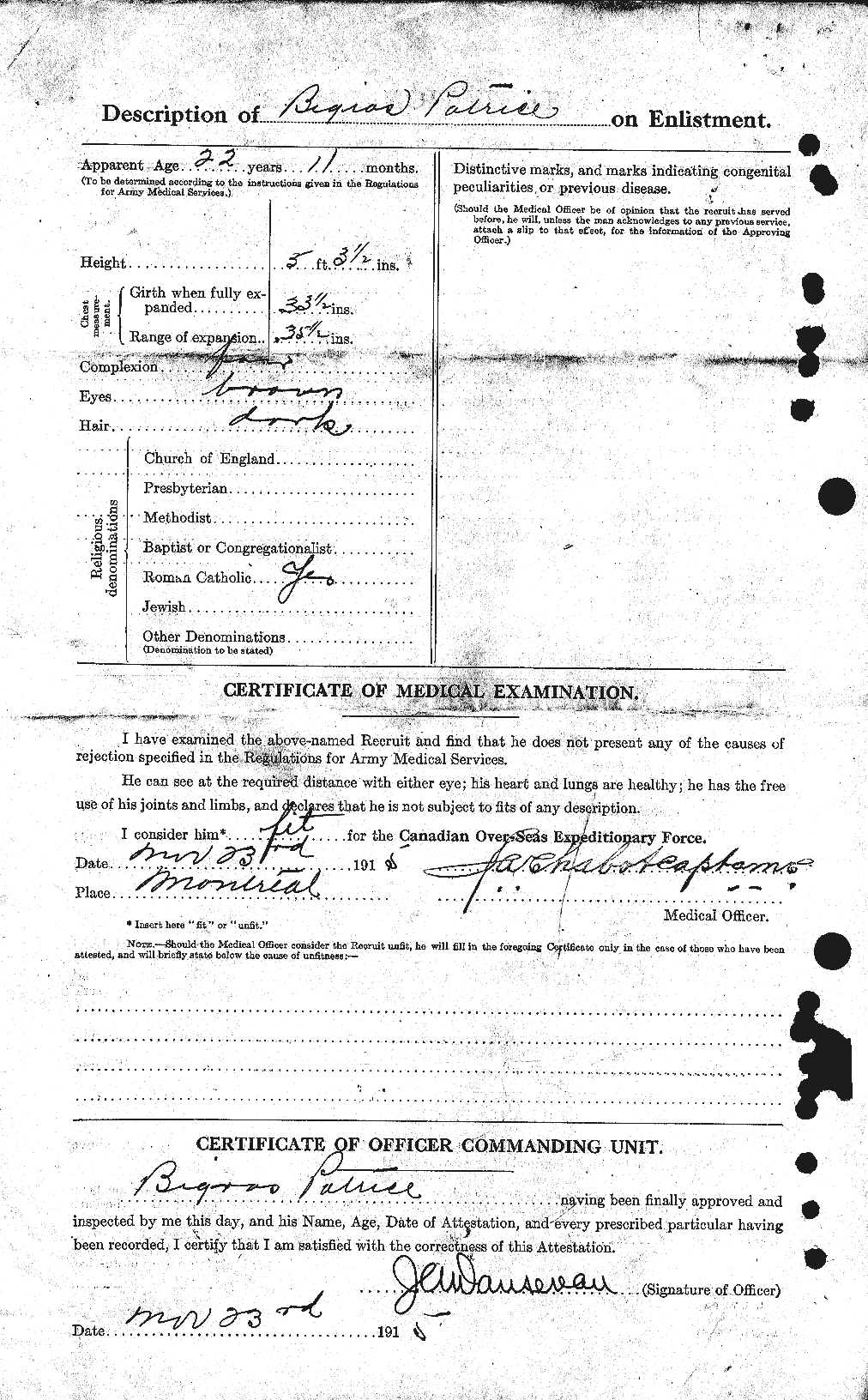 Dossiers du Personnel de la Première Guerre mondiale - CEC 239053b