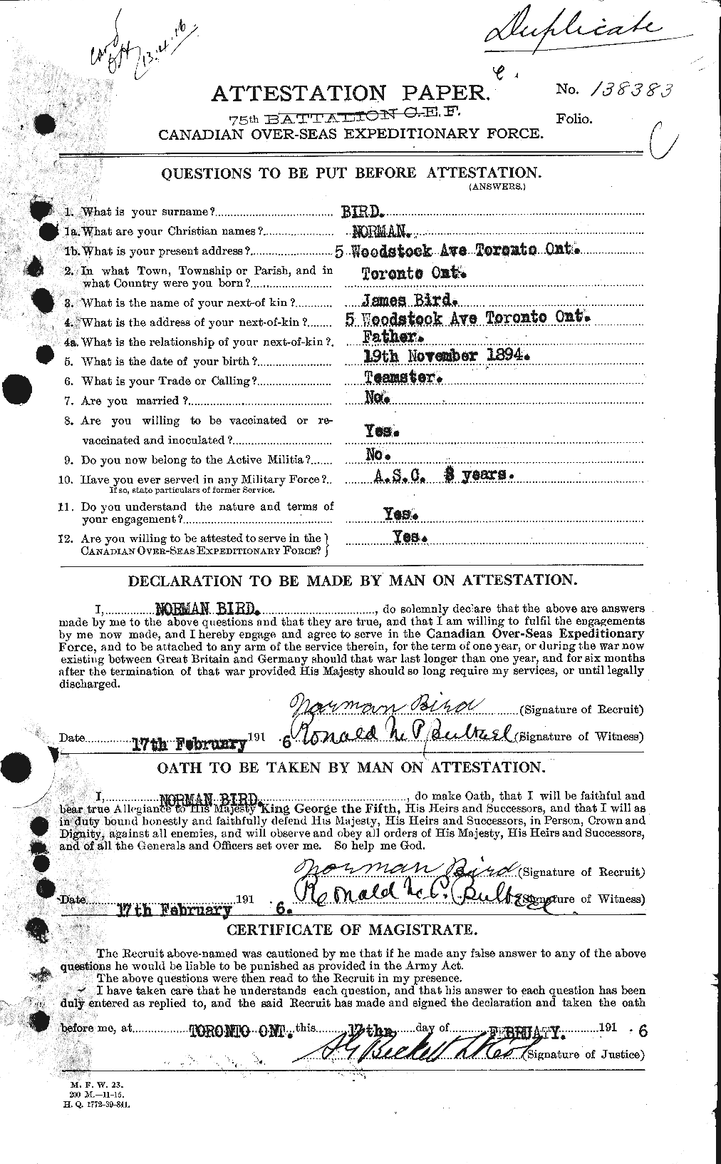 Personnel Records of the First World War - CEF 239485a
